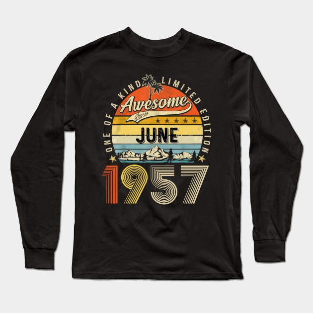 Awesome Since June 1957 Vintage 66th Birthday Long Sleeve T-Shirt by PlumleelaurineArt